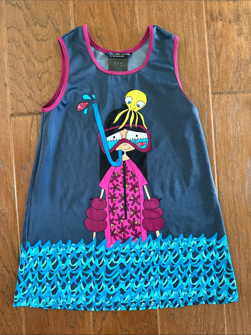 Little Marc Jacobs Girls Navy Blue Dress with Pink, Turquoise & Yellow Graphic